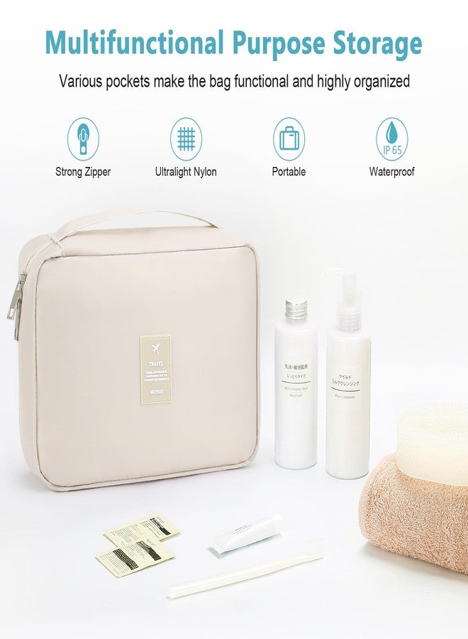 Mossio Hanging Toiletry Bag with Sturdy Hook - Large Portable Cosmetic Makeup Travel Organizer for Men & Women Beige - Image 3